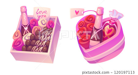 Pink gift boxes with chocolate for Valentine Day Pink gift boxes with chocolate for Valentine Day 120197113