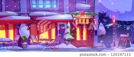 Winter night city street on Christmas eve 120197115