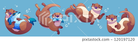 Cute otter character underwater sea illustration 120197120