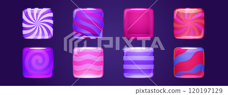 Pink and purple square caramel candies. Pink and purple square caramel candies. 120197129