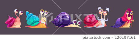 Cute snail slug character set. Slow slime insect Cute snail slug character set. Slow slime insect 120197161