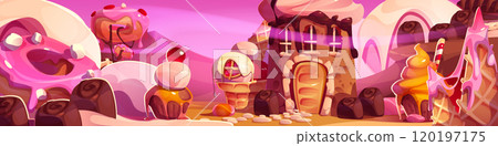 Game candy land scene with royal castle 120197175