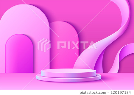 Bright pink hologram product podium 120197184