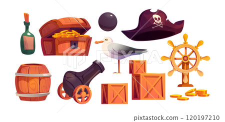 Pirate and marine adventure game icons set. 120197210