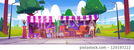 Flea market stall in city park 120197222
