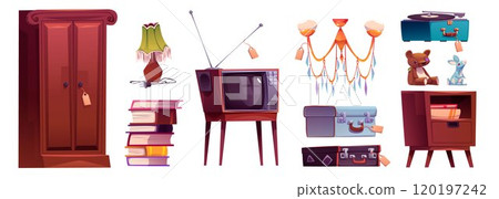 Antique store goods with price tags. 120197242