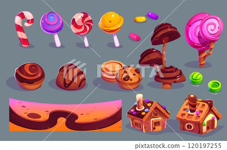 Game level creation kit - candy land assets. Game level creation kit - candy land assets. 120197255