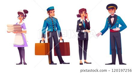 Hotel staff and restaurant manager in uniform 120197256