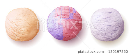 Ice cream scoop ball top view. Ice cream scoop ball top view. 120197260