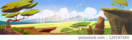 African savannah landscape with trees 120197269