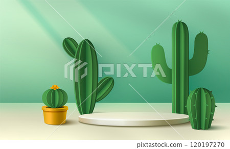 3d summer cactus podium for product display vector 120197270