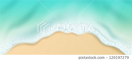 Water wave on sea sand beach 3d top view vector Water wave on sea sand beach 3d top view vector 120197279