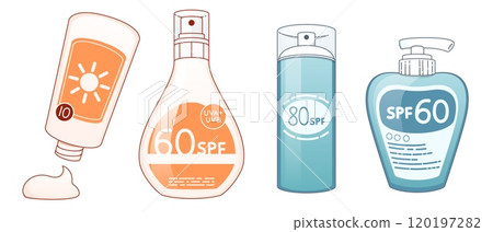 Sunscreen bottles line drawing set Sunscreen bottles line drawing set 120197282
