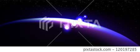 Purple planet and sun eclipse light space horizon 120197285