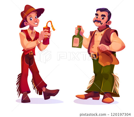 Western cowboy characters in traditional clothes 120197304