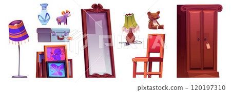 Antique shop goods set on white background 120197310