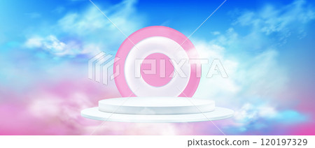 White two steps cylinder product podium in clouds White two steps cylinder product podium in clouds 120197329