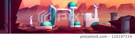 Futuristic space station on alien planet 120197334