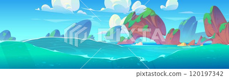 Underwater view on tropical lagoon landscape 120197342