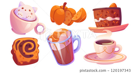 Pumpkin spice drink and desserts set 120197343