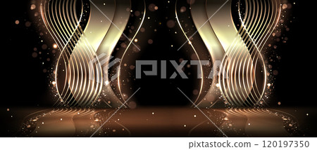 Award stage template with gold wave decor 120197350