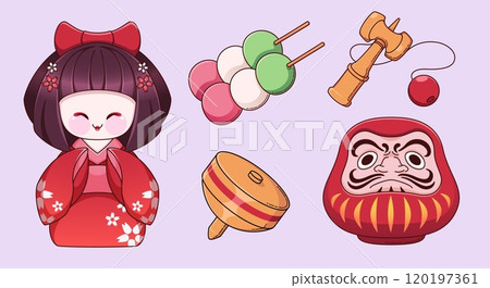 Traditional Japanese New Year celebration elements 120197361