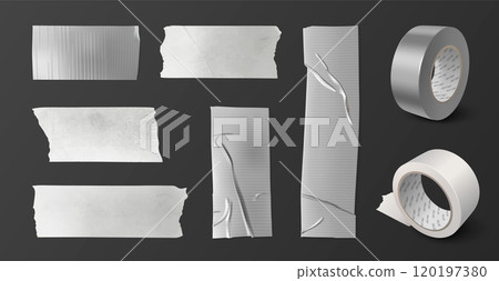 3d silver roll tape. Adhesive duct scotch isolated 120197380