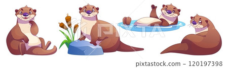 Funny otter cartoon character set. 120197398