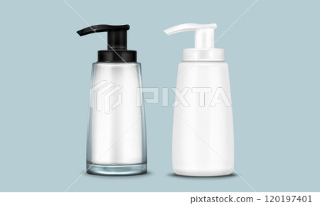 Mockup of cosmetic bottle with pump cap. 120197401