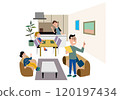Family of four in the living room 120197434