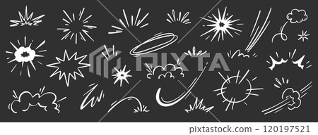 Comic cartoon boom speed effect, explosive motion line element set. Comic boom burst, explosive smoke, line speed cartoon chalkboard. Hand drawn sketch doodle action effect. Vector Comic cartoon boom speed effect, explosive motion line element set. Comic boom burst, explosive smoke, line speed cartoon chalkboard. Hand drawn sketch doodle action effect. Vector 120197521