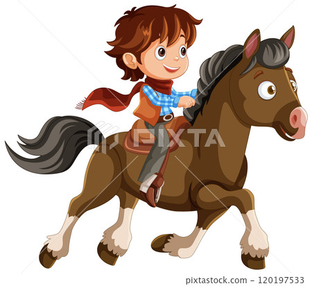 Happy Cowboy Riding a Horse 120197533