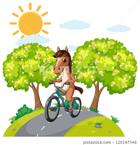 Horse Riding Bicycle in Sunny Park 120197548