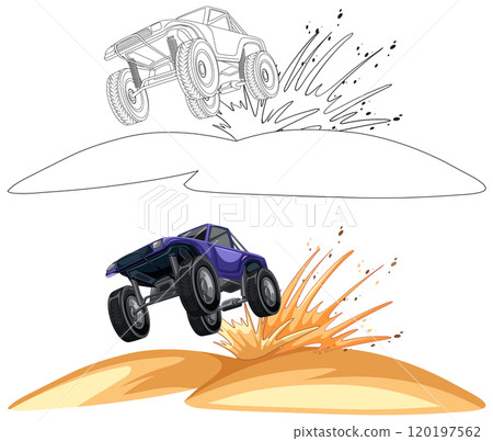 Off-Road Car Jumping Over Hill 120197562