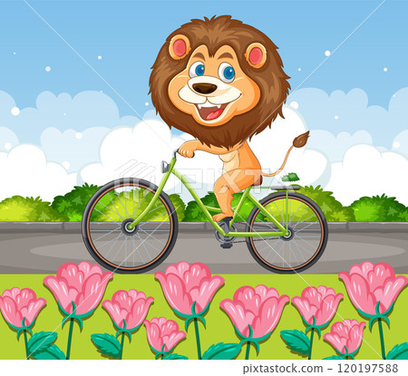 Lion Riding a Bicycle in Nature Lion Riding a Bicycle in Nature 120197588