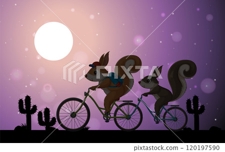 Squirrels Biking Under the Moonlight 120197590