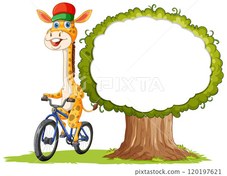 Giraffe Riding Bicycle by a Tree Giraffe Riding Bicycle by a Tree 120197621