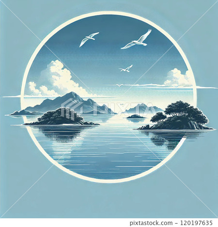 安靜的海景,有小島和鳥類 安靜的海景,有小島和鳥類 120197635
