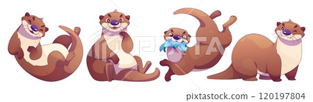 Cute sea otter characters set Cute sea otter characters set 120197804