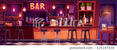 Bar table and pub interior cartoon background Bar table and pub interior cartoon background 120197836
