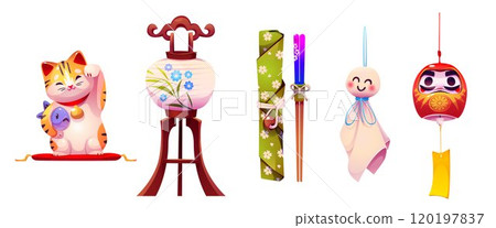 Lucky chinese cat and cute red daruma doll vector Lucky chinese cat and cute red daruma doll vector 120197837