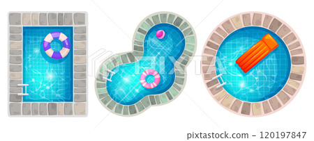 Top view on pools of different shapes Top view on pools of different shapes 120197847