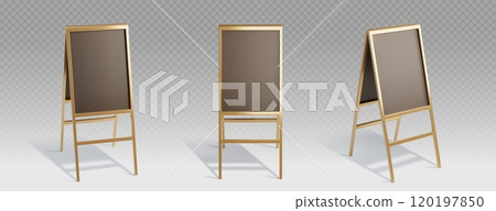 Gold easel stand board mockup. Advertising frame Gold easel stand board mockup. Advertising frame 120197850