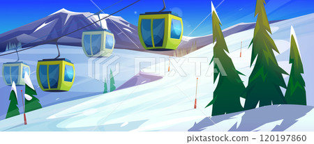 Winter ski resort with cable cars in mountains Winter ski resort with cable cars in mountains 120197860