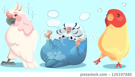 Cute parrot character. Pirate jungle bird vector 120197880