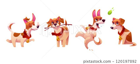 Cute dog character behavior cartoon vector set 120197892