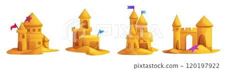 Sand castle on summer sea beach cartoon vector 120197922