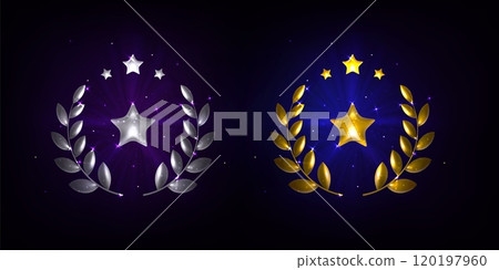 Gold and silver award emblem with laurel and star 120197960