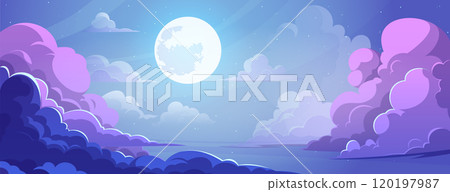 Night starry sky with fluffy clouds in anime style Night starry sky with fluffy clouds in anime style 120197987