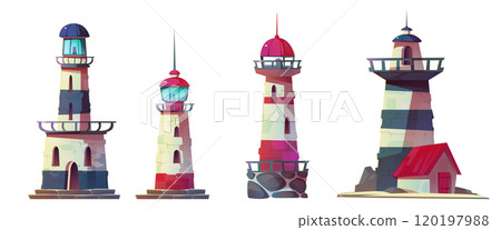Vintage lighthouse with navigation lantern. 120197988